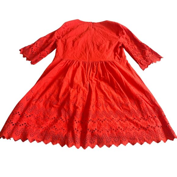 Madewell A-Line Dress Eyelet Cutout Trim 3/4 Sleeves Cotton Size 10 Women's - Picture 6 of 11
